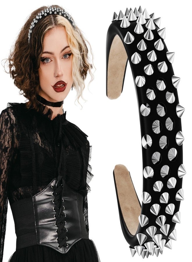 Heclia Punk Studded Headband Spiked Headband for Women Rivet Gothic Headwear Black Rock Hair Hoop Rock Roll Headpiece (Rivet) - Image 1